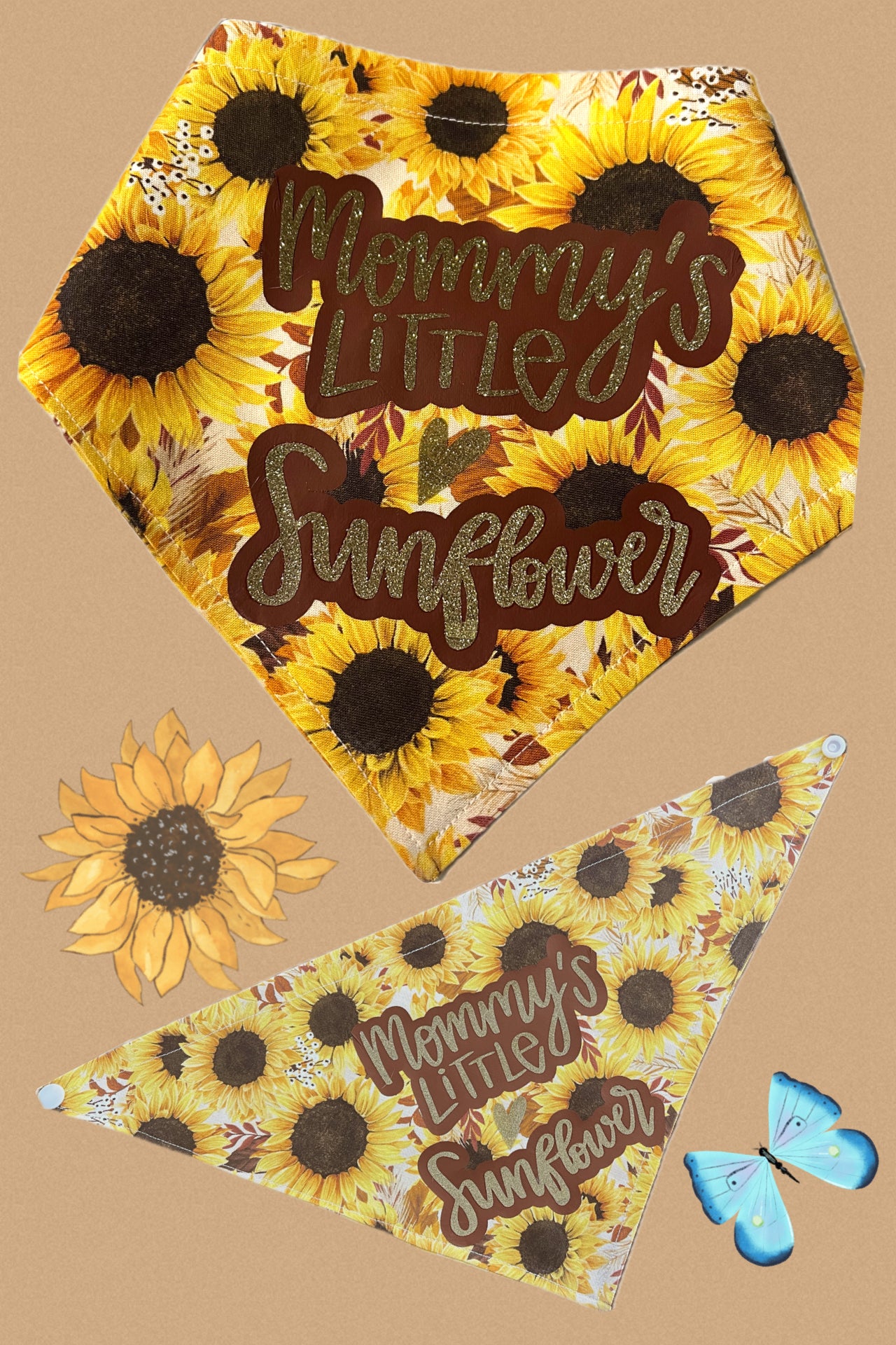 Sunflower Dog Bandana with wording “ Mommy’s Little Sunflower “