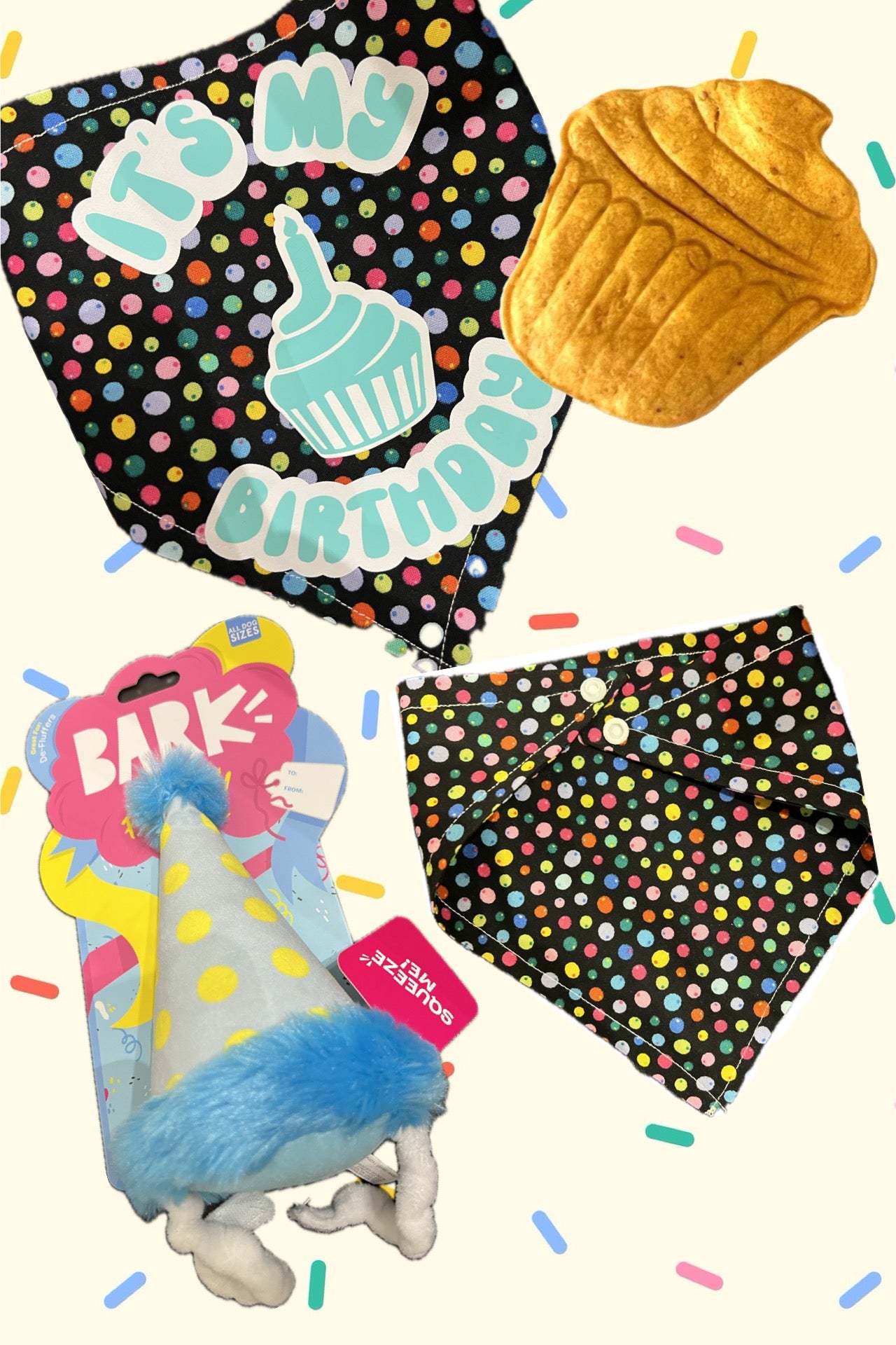 Birthday Package With Organic Treats, Personalized Bandana With Snaps And Hat/toy