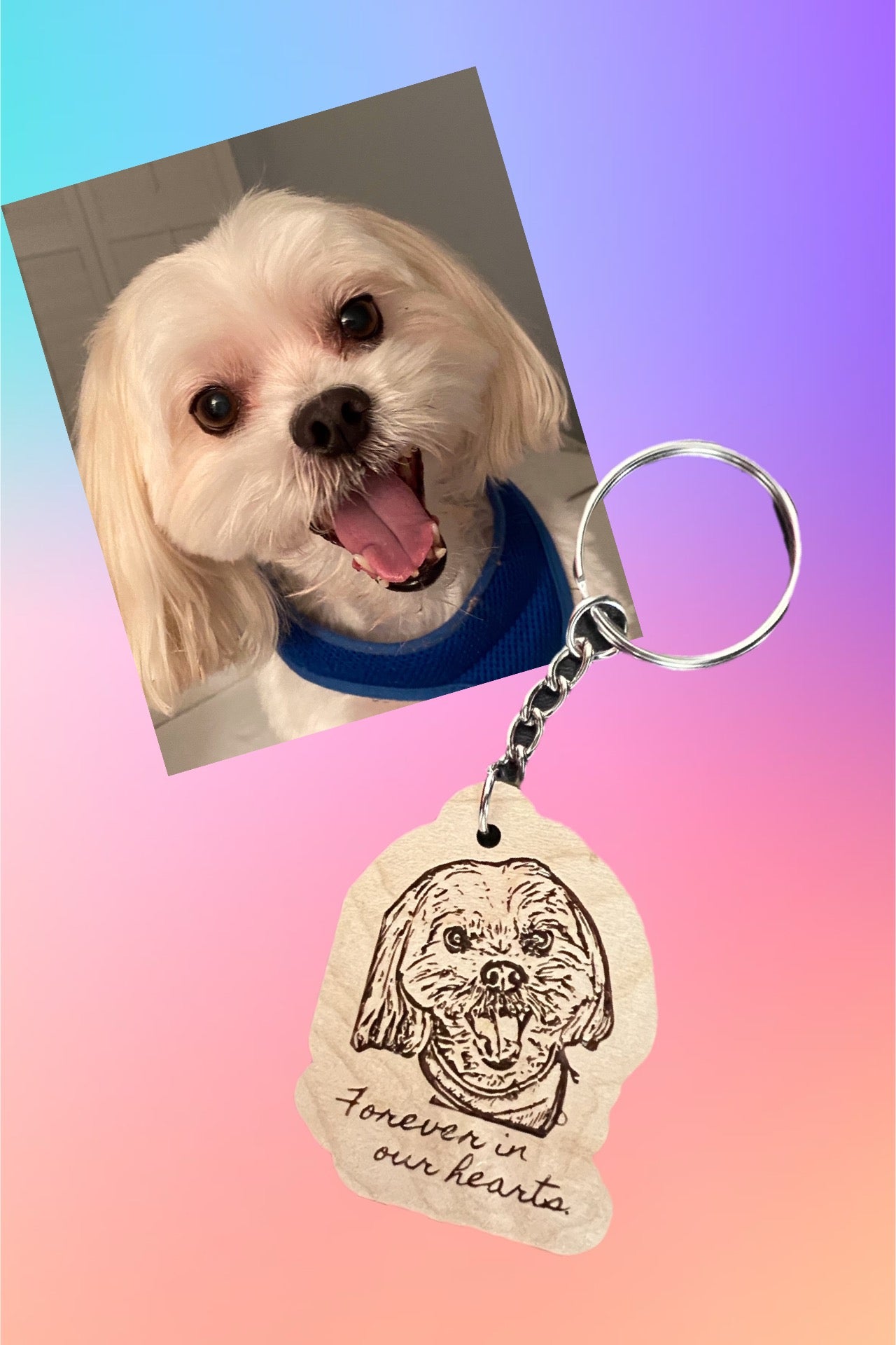 Personalized Photo Engraved To wood Keychain