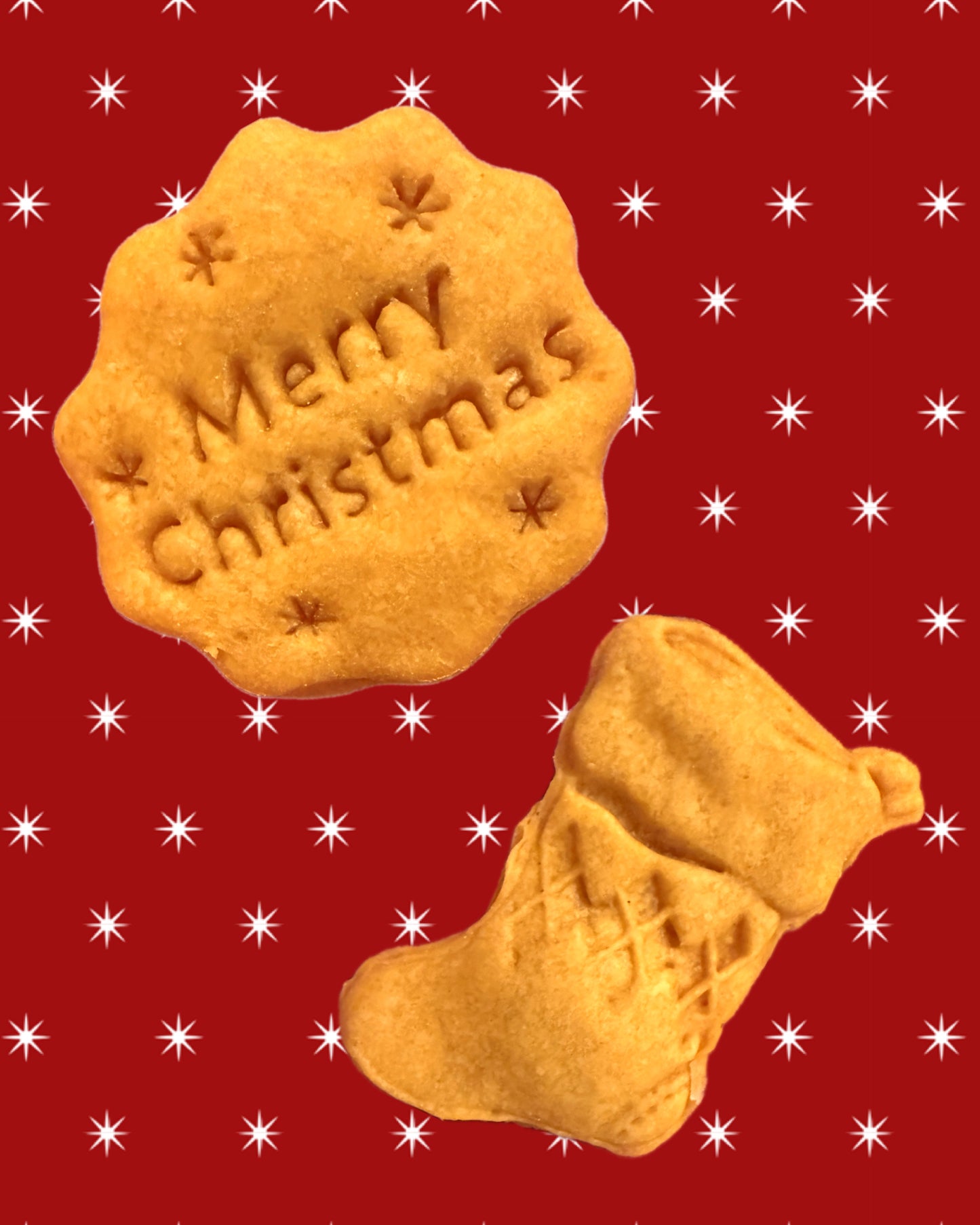 Christmas shaped organic dog treats, peanut butter and pumpkin